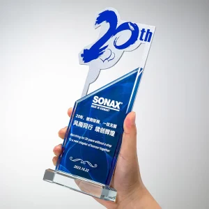 Custom Gold Plated Zinc Alloy Honor Plaque 5th 10th 20th Anniversary Square Crystal Trophy UV