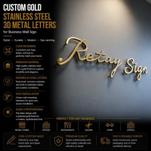 Custom Gold Stainless Steel 3D Metal Letters for Business Wall Sign Flat Letter Sign