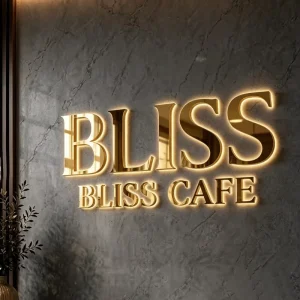 Custom Gold Stainless Steel Backlit Sign 3D Metal Halo Lit Letters Illuminated Logo Lighted Sign for Business Cafe Restaurant