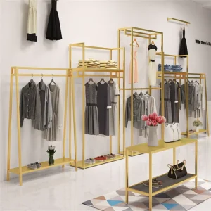 Custom Gold Wall Mounted Rack Table Display Rack Shopping Mall Furniture