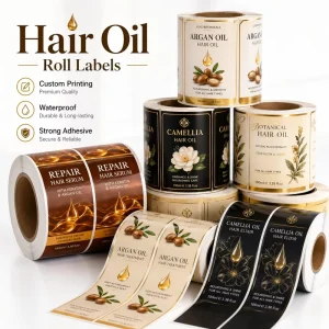 Custom Hair and Scalp Oil Bottle Labels for Nourishing Serum Packaging Black Gold Cosmetic Stickers With Directions and Barcode