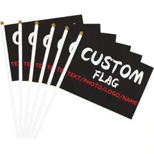 Custom Hand-Held Flags Double-Sided Mini Stick Flags Feature Custom Photos Text or Logos Making Them Perfect for Parties