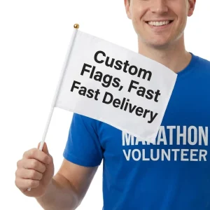 Custom Hand Held Flags for Trade Show Promotion Waterproof Plastic Stick Pole Full Color Digital Print C