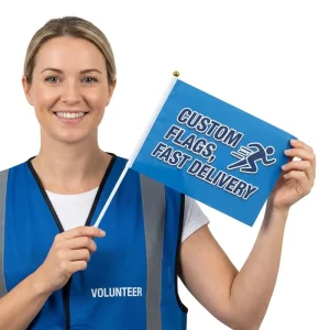 Custom Handheld Parade Flags for Charity Event Fade Resistant White Plastic Pole Full Color Digital Print Low MOQ c