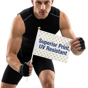 Custom Handheld Parade Flags for Marathon Cheer Fade Resistant Gold Top Pole Full Color Digital Print Bulk Order c