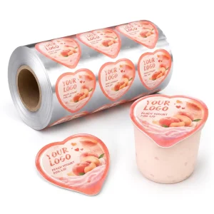 Custom Heart Shape Peach Yogurt Foil Lid Roll Film Food Grade Aluminum Heat Seal Easy Peel Lid for Cup Jar Bottle