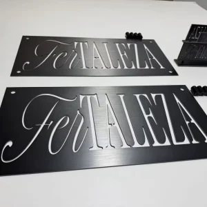 Custom Hollow Letter Aluminum Desk Name Plate Brushed Black Laser Cut Freestanding Tabletop Metal Logo Display Sign Stand