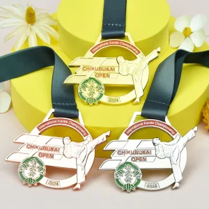 Custom Hollow Out Kick Karate Athlete Zinc Alloy Medal Gold Silver Rose Gold Soft Enamel Martial Arts Championship Award Medal