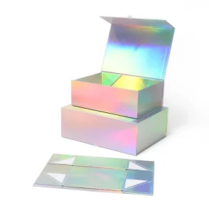 Custom Holographic Foldable Magnetic Gift Box With Ribbon for Cloth Cosmetic Electronic Products