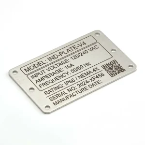 Custom Industrial Equipment Nameplate Brushed Aluminum Machine Rating Plate Laser Engraved OEM Metal Data Plate ISO9001