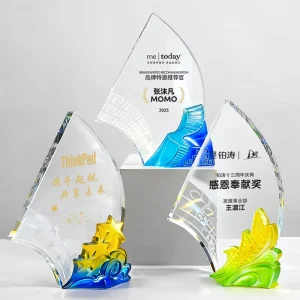 Custom K9 Crystal Trophy OEM/ODM Engraved Glass Award Plaque With Colorful Base for Corporate Event Employee Sports Competition