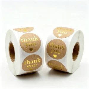 Custom Kraft Paper Thank You Stickers with Gold Foil Self-Adhesive Tags for Retail Boutique & Handmade Goods Packaging