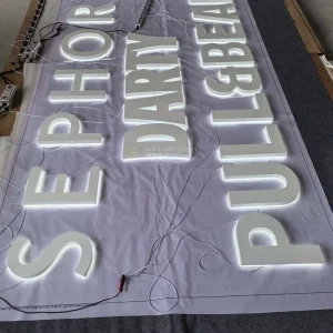 Custom LED Nameplate Sign Indoor Use Precision 304 Stainless Steel White Paint Back Lit Letters with Acrylic Base