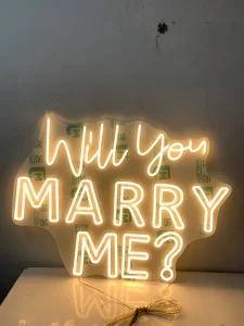 Custom LED Neon Sign with ‘Will You Marry Me’ Logo Wrought Iron Fabric for Wedding Decoration Birthday Parties Park Advertising