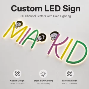 Custom LED Sign 3D Colorful Halo Lit Channel Letters Backlit Custom Logo Illuminated Sign for Kids Retail Store Wall Decoration