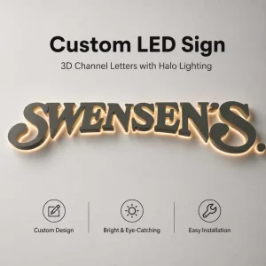 Custom LED Sign 3D Reverse Channel Letters Warm White Halo Backlit Illuminated Logo Sign For Business Storefront Wall Decor