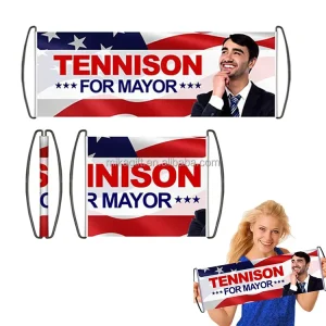 Custom LOGO Portable Marathon Cheer Retractable Scrolling Banner Handheld Flag Reusable Pull up Banners