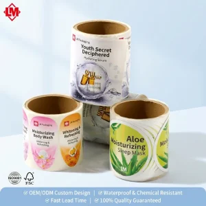 Custom Label Sticker Roll Waterproof Adhesive Cosmetic Labels for Skincare Bottle Packaging Private Label Low MOQ