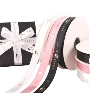 Custom Logo 100% Polyester Satin Single Face Printed Fabric Ribbon Roll Wire Edged Custom Colors for Christmas Gift Decorations