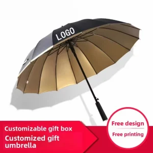 Custom Logo 105cm Luxury Design Heavy Duty 16 Fiberglass Ribs Windproof Semi-Automatic Straight Advertising Business Gifts Golf