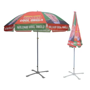 Custom Logo 8 Panel Solar Outdoor Sunshade 60” Large Beach Umbrella with Stand Promotional Umbrella