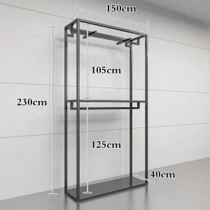 Custom Logo Aluminum Clothing Organizer Display Stand with Metal Shelving Suit Display Stand