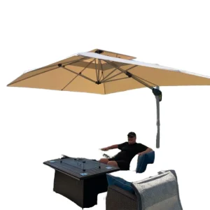 Custom Logo Cantilever Patio Umbrella Aluminum 8 Ribs Offset Roma Sun Parasol Water Base for Garden Balcony Villa Cafe Use
