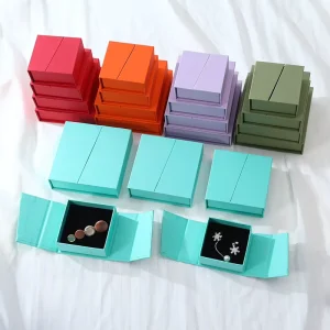 Custom Logo Cardboard Jewelry Storage Box Double Opening Magnetic Paper Jewelry Packaging Box for Ring Earring Necklace Bracelet