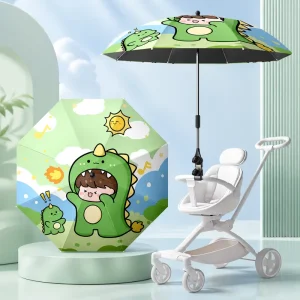 Custom Logo Cartoon Baby Stroller Umbrella Universal Clip Adjustable UPF Sun Shade for Pram Pushchair Kids Retail Gifts