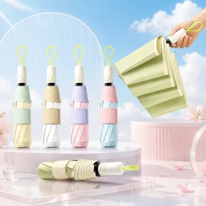 Custom Logo Color Coating Mini Umbrella Safe Anti Rebound Step Closing 3 Fold Travel Parasol for Women Promotional Gif
