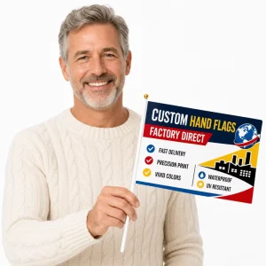 Custom Logo Customized Handheld Waving Flag 25x35cm Polyester Satin Blend Rally