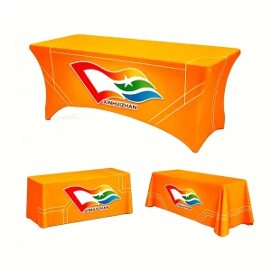 Custom Logo Dye Sublimation Spandex Stretch Table Cover Stain Resistant Polyester Table Cloth For Trade Show Marketing Event