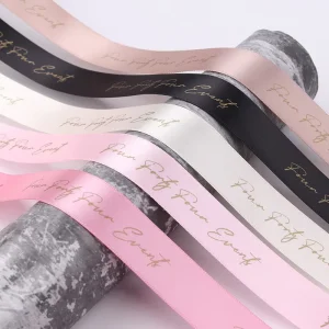 Custom Logo Easter Decoration Luxury Packaging Double Satin Ribbon Gold Printing Flower Gift Grosgrain Ribbon Wedding