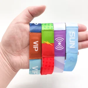 Custom Logo Embossed NFC Woven Bracelet Wristband RFID Tag for Festival Events