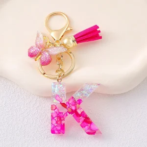 Custom Logo Fashion Initial Letter Keychai Light A Z Pendant Keychain With Tassel