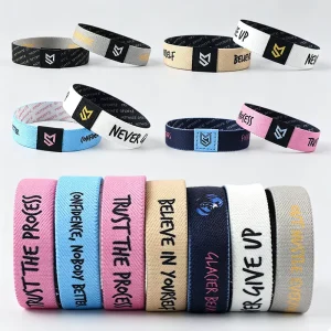 Custom Logo Fashion Polyester Bracelet Wrist Band Woven Label Fabric NFC RFID Elastic Wristbands