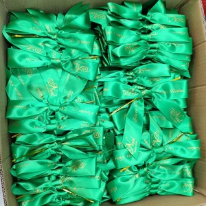 Custom Logo Gift Ribbon Bows Printed Polyester Satin Ribbon with Metal Clip Twist Tied for Bow Personalized Logo
