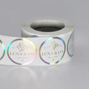 Custom Logo Gold Foil Label Sticker Waterproof ‘Thank You’ Packaging Roll for Small Business Holographic Craft Photo Frame