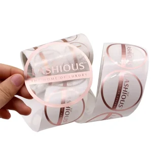 Custom Logo Golden Foil Embossed Vinyl Waterproof Transparent Stickers Roll Labels