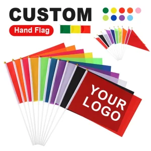 Custom Logo Hand Flag 100% Polyester Digital Printed Compact Handheld Stick Personalized Event Waving Banners