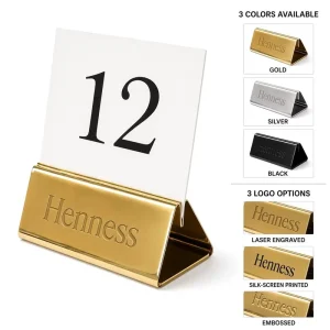 Custom Logo Hotel Restaurant Table Number Sign Holder Menu Name Clips Stand Wedding Party Luxury Gold Metal Place Card Holder