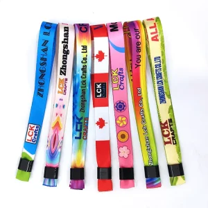 Custom Logo Image Text Slogan Printed Festival Wristbands Dye Sublimated Polyester Fabric Ticket Wristband Festival Bracelet