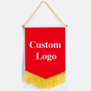 Custom Logo Luxury Mini Satin Pennant Flag for Window Hanging Football Club Exchange Flag Banner with Tassel