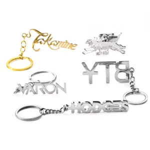 Custom Logo Metal Letter Laser Cut Stainless Steel Key Chain Silver DIY Key Keychain