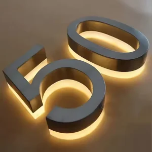 Custom Logo Mini Backlit Titanium Gold Resin Letters Stainless Steel LED Door Head Advertising Sign Illuminated Billboard