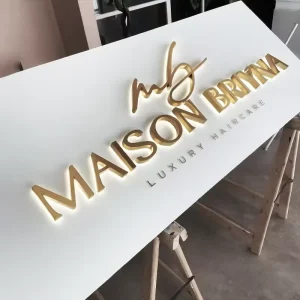 Custom Logo Mini Backlit Titanium Gold Resin Letters Stainless Steel LED Office Multi-color Door Head Advertising Sign Billboard