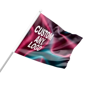 Custom Logo Mini Polyester Stick Flag Hand Held Waving Flags for Parades Education Travel Agency Use