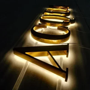 Custom Logo Outdoor 3D Acrylic Metal Gold Backlit Channel Letters LED Business Identification