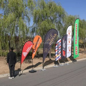 Custom Logo Outdoor Advertising Teardrop Feather Beach Wind Flags Banners Set Aluminum Pole Kit Promotional Flags Banners