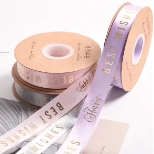 Custom Logo Polyester Gold Foil Satin Ribbon for Packing Decoration